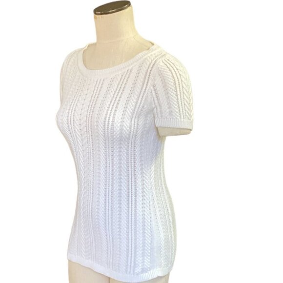 Liz Claiborne S 100% Cotton Short Sleeve Mixed Pattern Knit Top White 142K - Picture 3 of 6